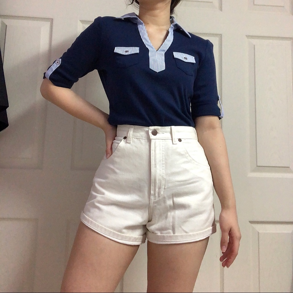 Karen Scott Two-Tone Navy Blouse
